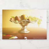 果物とバターフライの入ったガラスのバスケット フードラベル (シングルラベル)