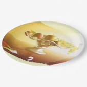 果物とバターフライの入ったガラスのバスケット ペーパープレート (アングル)