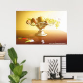 果物とバターフライの入ったガラスのバスケット ポスター (ホームオフィス)