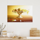 果物とバターフライの入ったガラスのバスケット ポスター (キッチン)