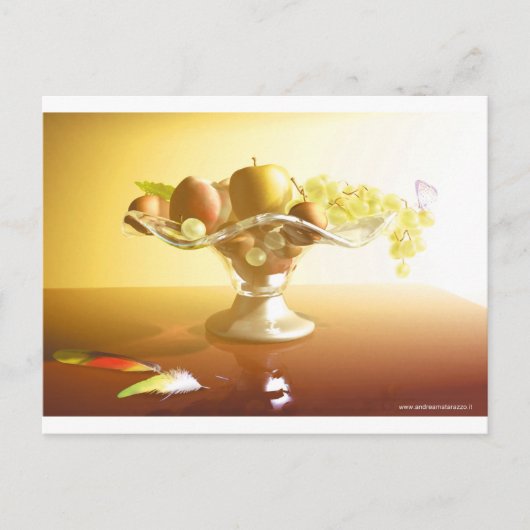 果物とバターフライの入ったガラスのバスケット ポストカード (正面)