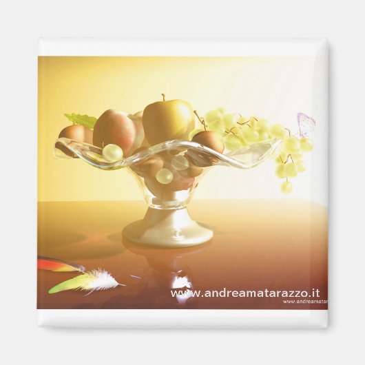 果物とバターフライの入ったガラスのバスケット マグネット (正面)