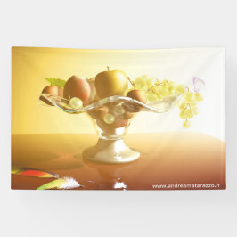 果物とバターフライの入ったガラスのバスケット 横断幕