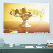 果物とバターフライの入ったガラスのバスケット 横断幕 (トレードショー)