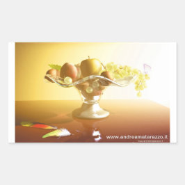 果物とバターフライの入ったガラスのバスケット 長方形シール