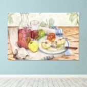 果物とワインの静かな絵画生活 キャンバスプリント (インサイチュ (ウッドフロア))