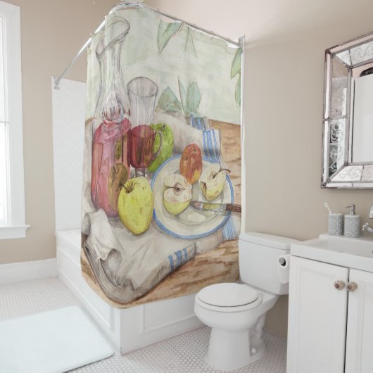 果物とワインの静かな絵画生活 シャワーカーテン (インサイチュ)