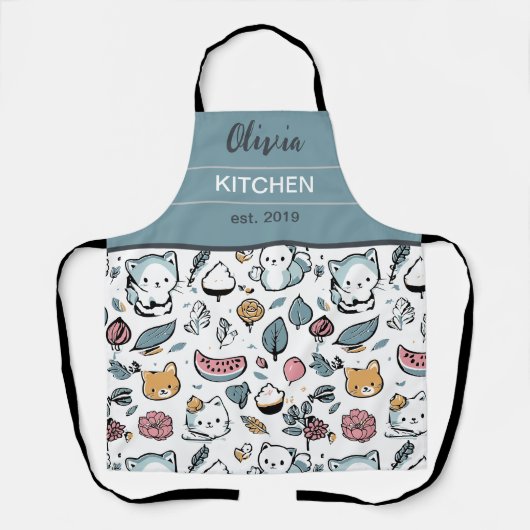 果物と猫 エプロン (正面)
