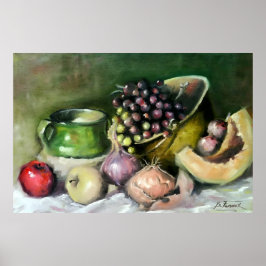 果物と玉ねぎのある秋の静物画: ウォールアート