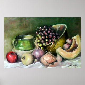 果物と玉ねぎのある秋の静物画: ウォールアート