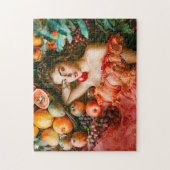 果物と花を持つ女性の肖像画スタイル ジグソーパズル (縦)