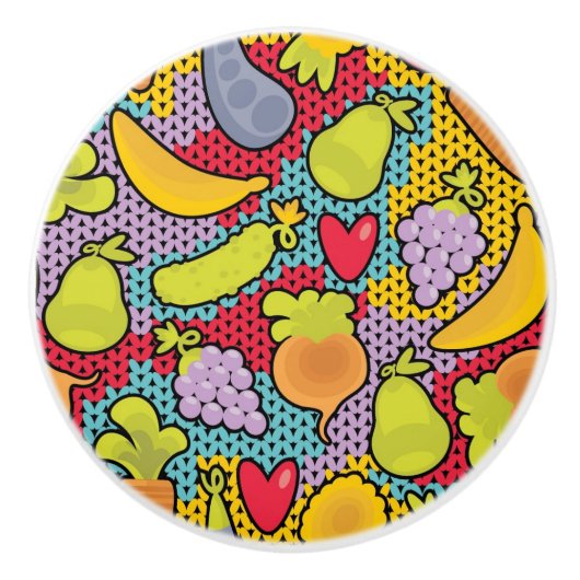 果物と野菜が付いているパターン セラミックノブ (正面)