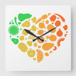 果物と野菜のハート-素晴らしビーガンギフト スクエア壁時計