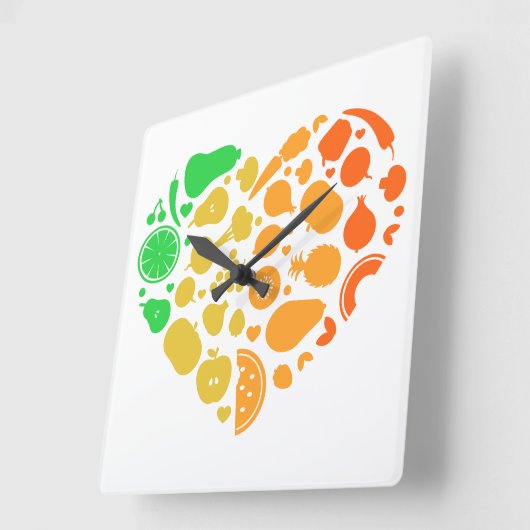 果物と野菜のハート-素晴らしビーガンギフト スクエア壁時計 (傾斜)