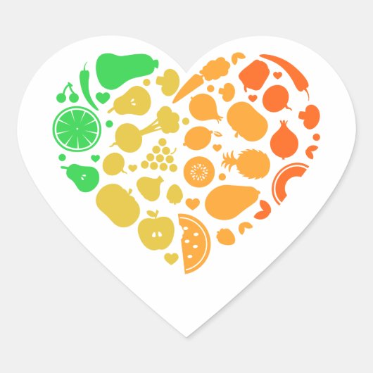 果物と野菜のハート-素晴らしビーガンギフト ハートシール (正面)