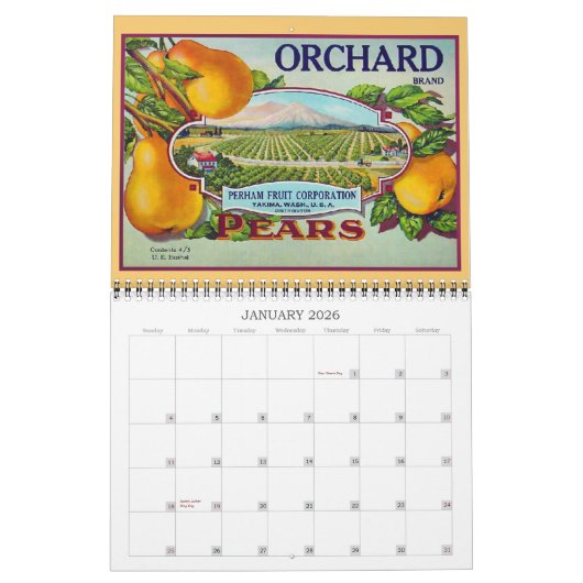 果物と野菜のヴィンテージラベル カレンダー (1月 2026)