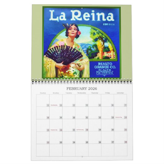 果物と野菜のヴィンテージラベル カレンダー (2月 2026)