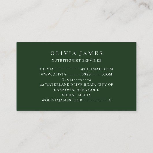 果物と野菜農家栄養ディティシアン 名刺 (裏面)