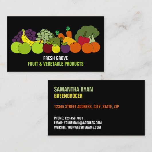 果物と野菜、八百屋の名刺 名刺 (正面/裏面)