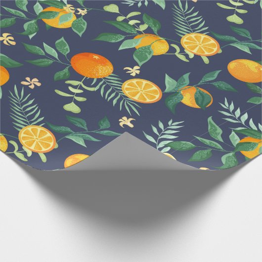 果物のオレンジで熱葉帯のと花をつける ラッピングペーパー (角)