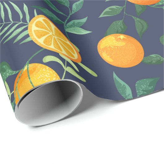 果物のオレンジで熱葉帯のと花をつける ラッピングペーパー (ロールコーナー)
