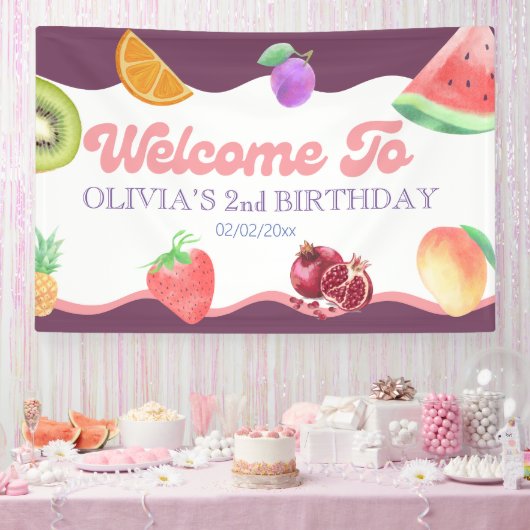 果物のテーマの2歳の誕生日 横断幕 (パーティー)
