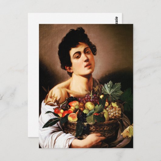 果物のバスケットを持つカラヴァッジョ・ボーイ ポストカード (正面/裏面)