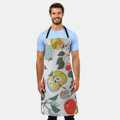 果物の詰め合わせシームレスパターン エプロン (着用した状態)