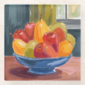 果物の鉢 水彩画 ガラスコースター (正面)