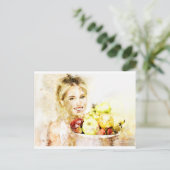 果物を持った女の子 ポストカード (スタンド正面)