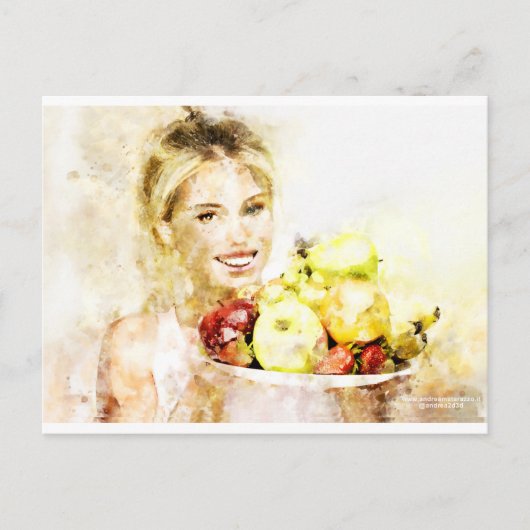 果物を持った女の子 ポストカード (正面)