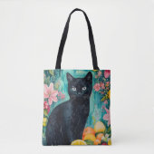 果物を持つ黒猫 トートバッグ (正面)