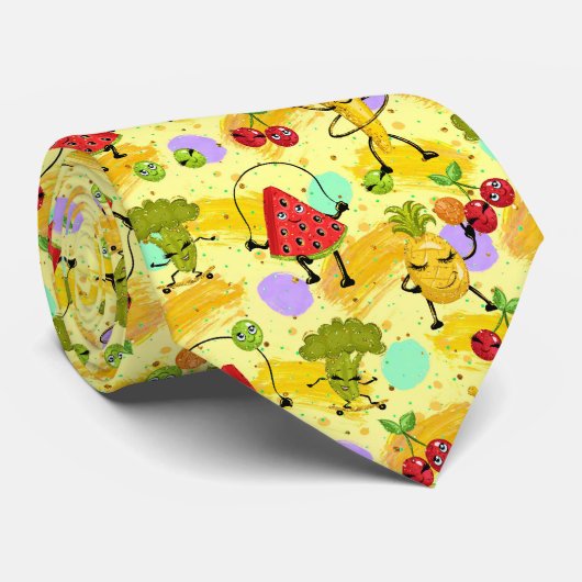 果物クールと野菜のタイリング模様 ネクタイ (ロール)