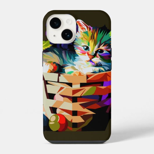  果物バスケットの中の子猫 iPhoneケース (裏面)