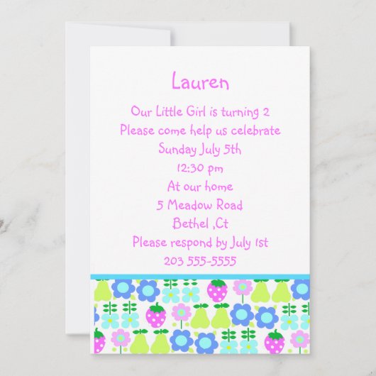 果物パターンの招待 招待状 (正面)