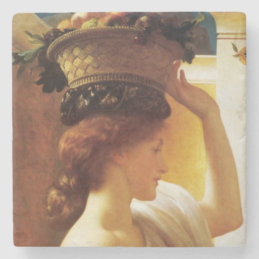 果物入りの女の子(Frederic Leighton) ストーンコースター (正面)