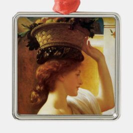 果物入りの女の子(Frederic Leighton) メタルオーナメント
