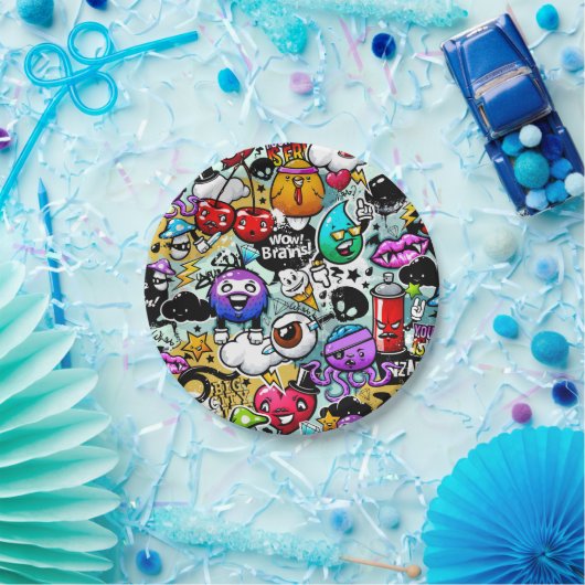 果物熱狂すると野菜の落書きアート ペーパープレート (パーティー)