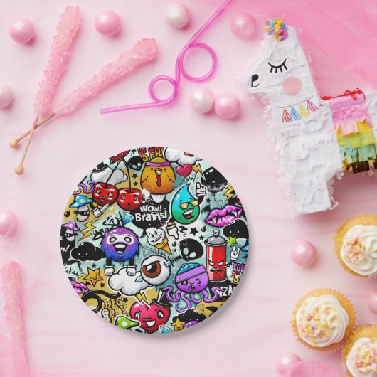 果物熱狂すると野菜の落書きアート ペーパープレート (パーティー)