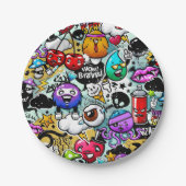 果物熱狂すると野菜の落書きアート ペーパープレート (正面)