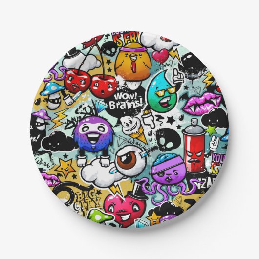 果物熱狂すると野菜の落書きアート ペーパープレート (正面)