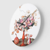 果物鉢に入れた葉果実，梨，果実 ラージ壁時計 (傾斜)