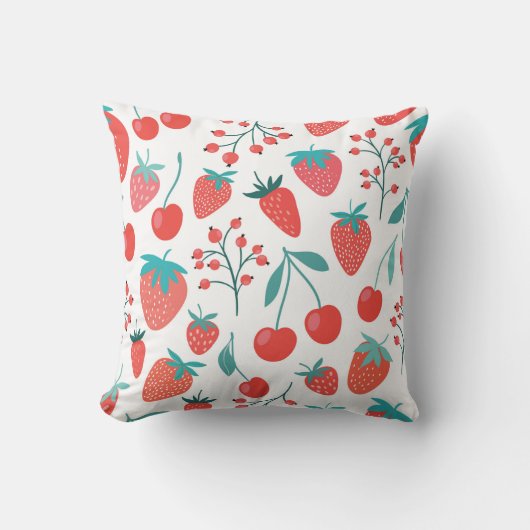 果物、いちごなどの模様 クッション (正面)