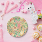 果物、桃、梨、レモン、水色 ペーパープレート (パーティー)