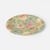 果物、桃、梨、レモン、水色 ペーパープレート (アングル)