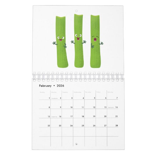 果物、野菜と植物の漫画 カレンダー (2月 2026)