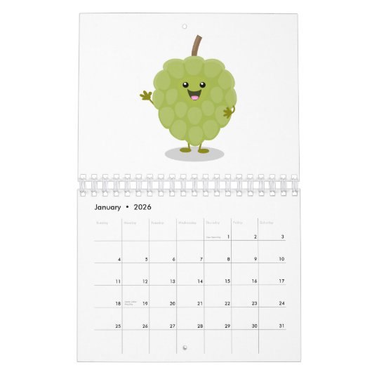果物、野菜と植物の漫画 カレンダー (1月 2026)