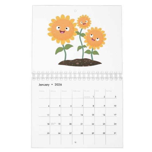 果物、野菜と植物の漫画 カレンダー (1月 2026)