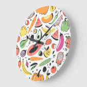果物、野菜の手描きパターン。 ラージ壁時計 (傾斜)