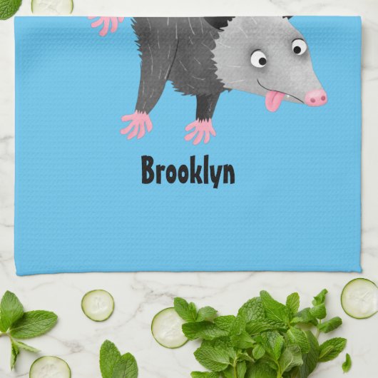 枝おもしろい漫画ぶら下がったからのかわいいオポッサム キッチンタオル (折り畳み)